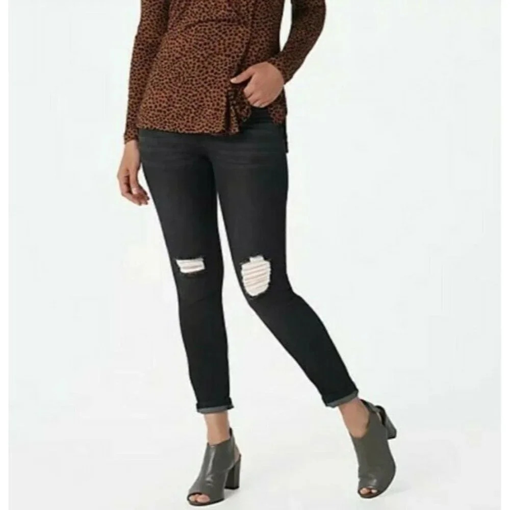 Lisa Rinna Collection Distressed Denim Jeans Womens Size 4 Black.